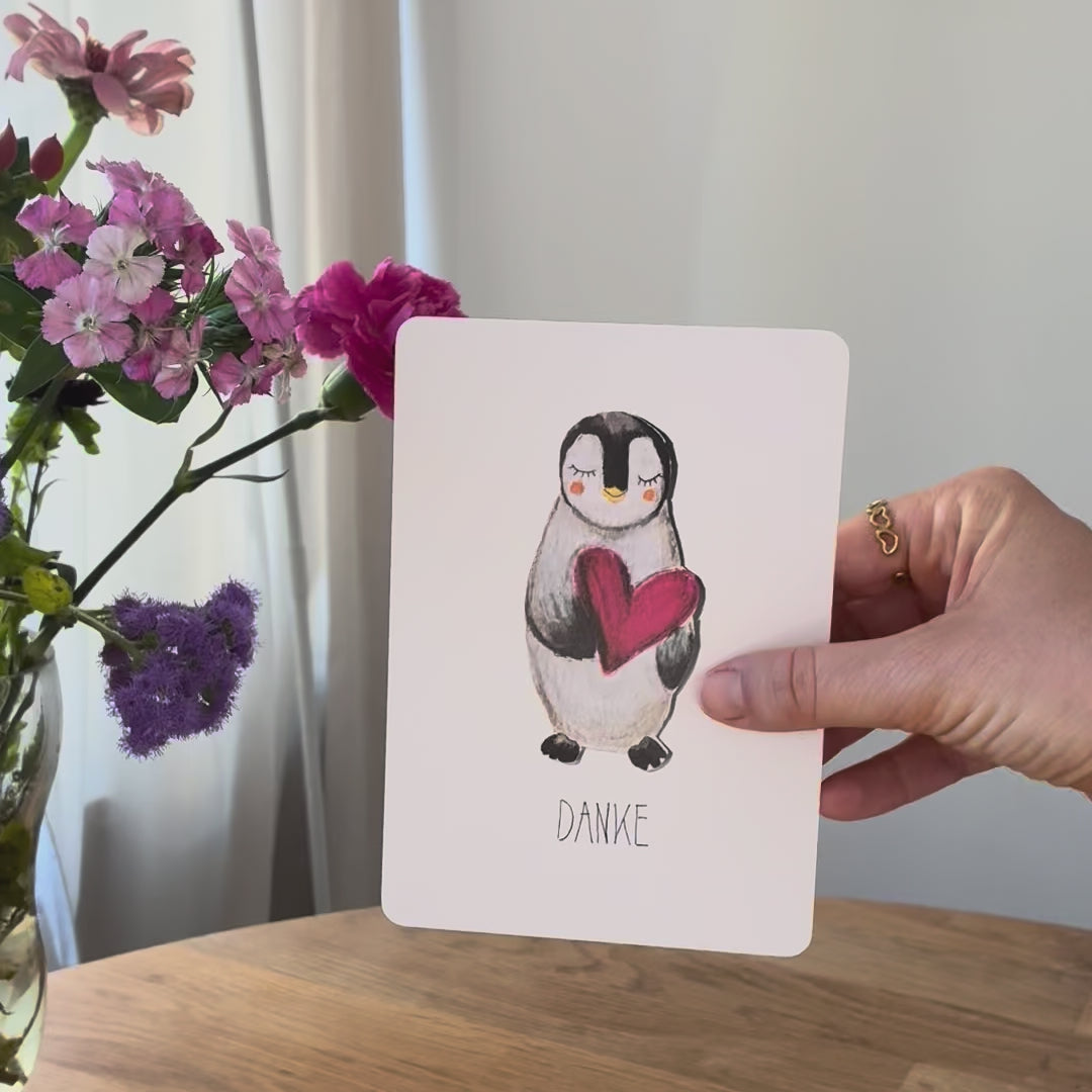 Danke Postkarte mit Pinguin