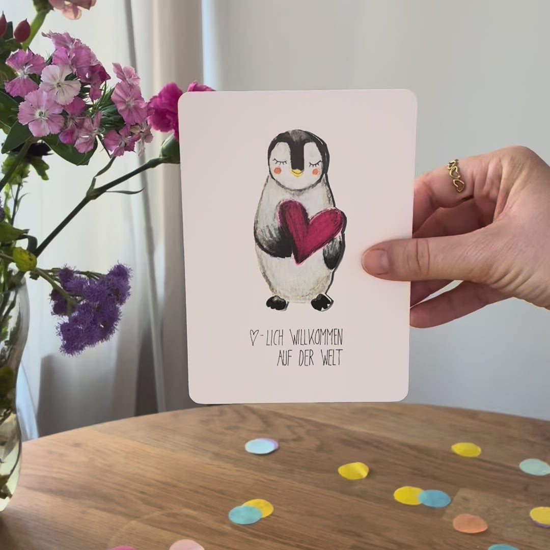 Pinguin - Karte zur Geburt